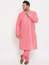 Vastramay Men's Plus Size Pink Silk Blend Kurta Pyjama Set
